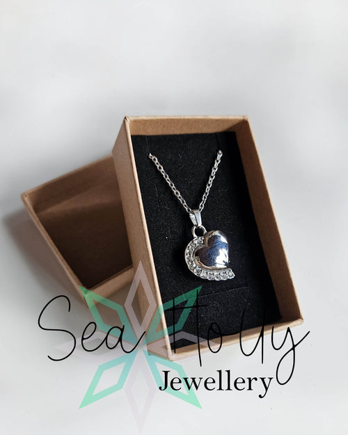 Crystal Rhinestone Heart Ashes Pendant Necklaces - Stainless Steel