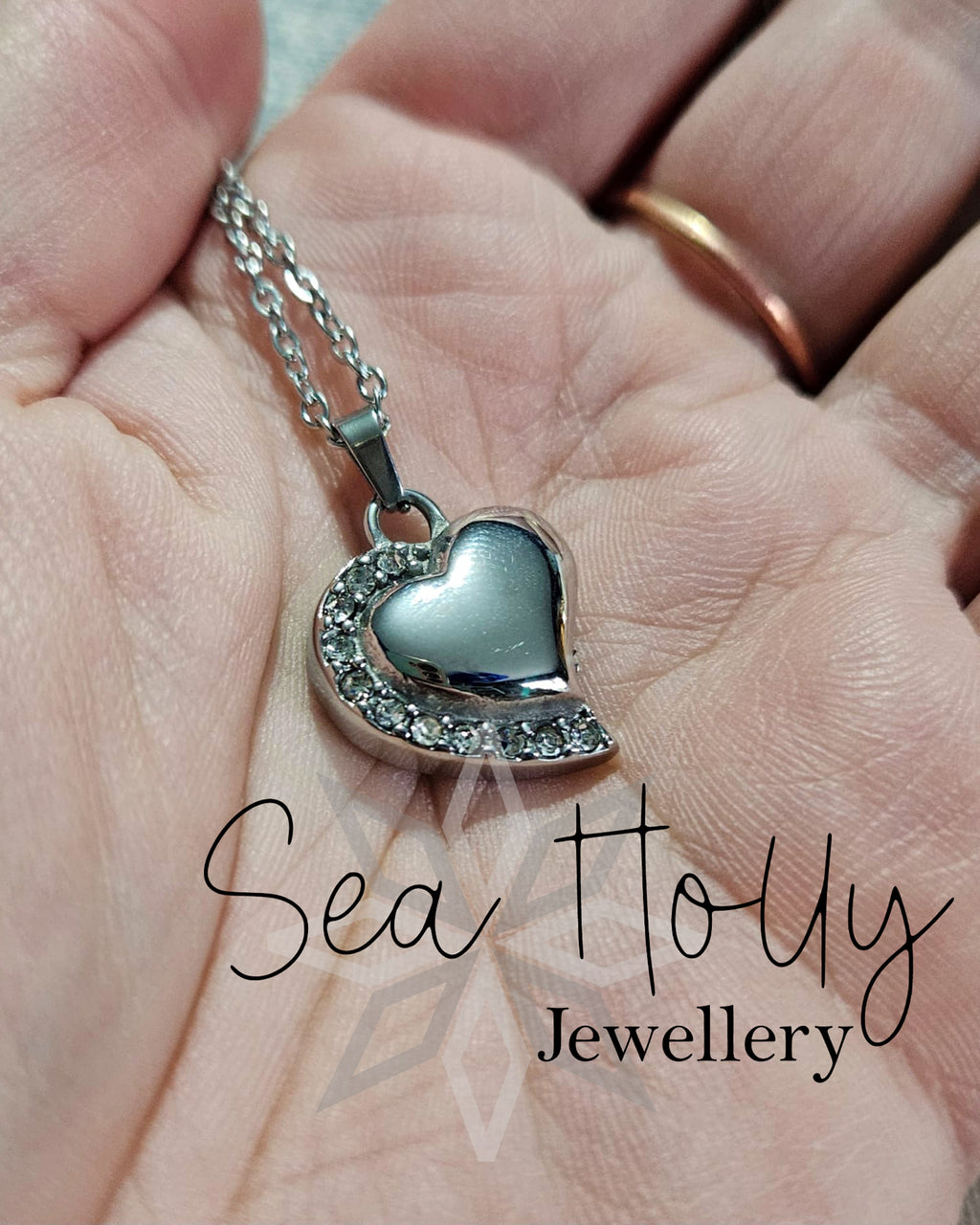 Crystal Rhinestone Heart Ashes Pendant Necklaces - Stainless Steel